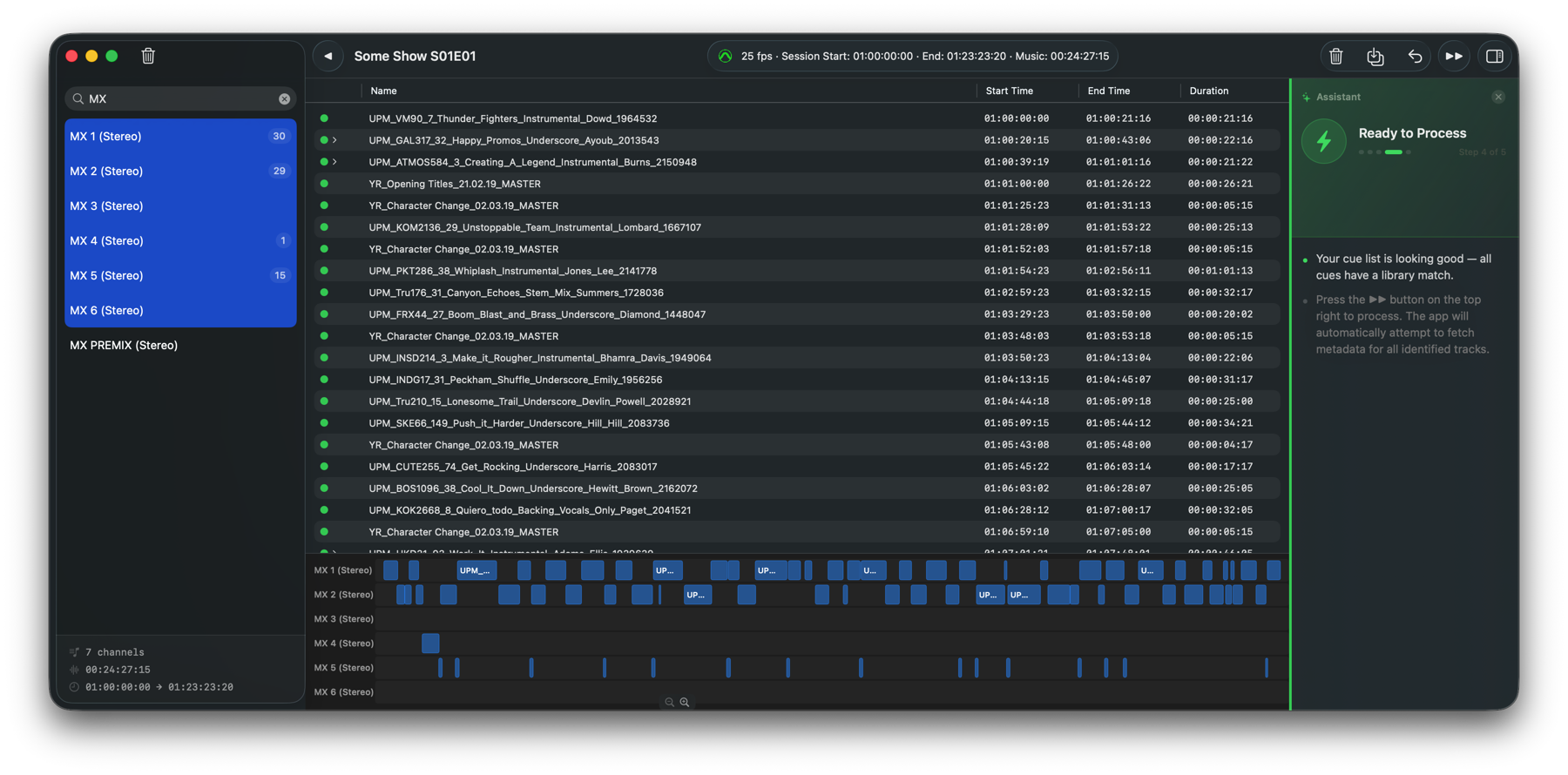 An imported Pro Tools session shown on a visual timeline